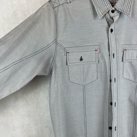 No Retreat Engineer Grey Black Striped Button Up Casual Shirt - Picture 5 of 12